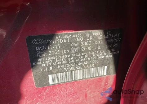 2016 Hyundai Elantra Value Edition from USA, damaged, VIN KMHDH4AE4GU494096